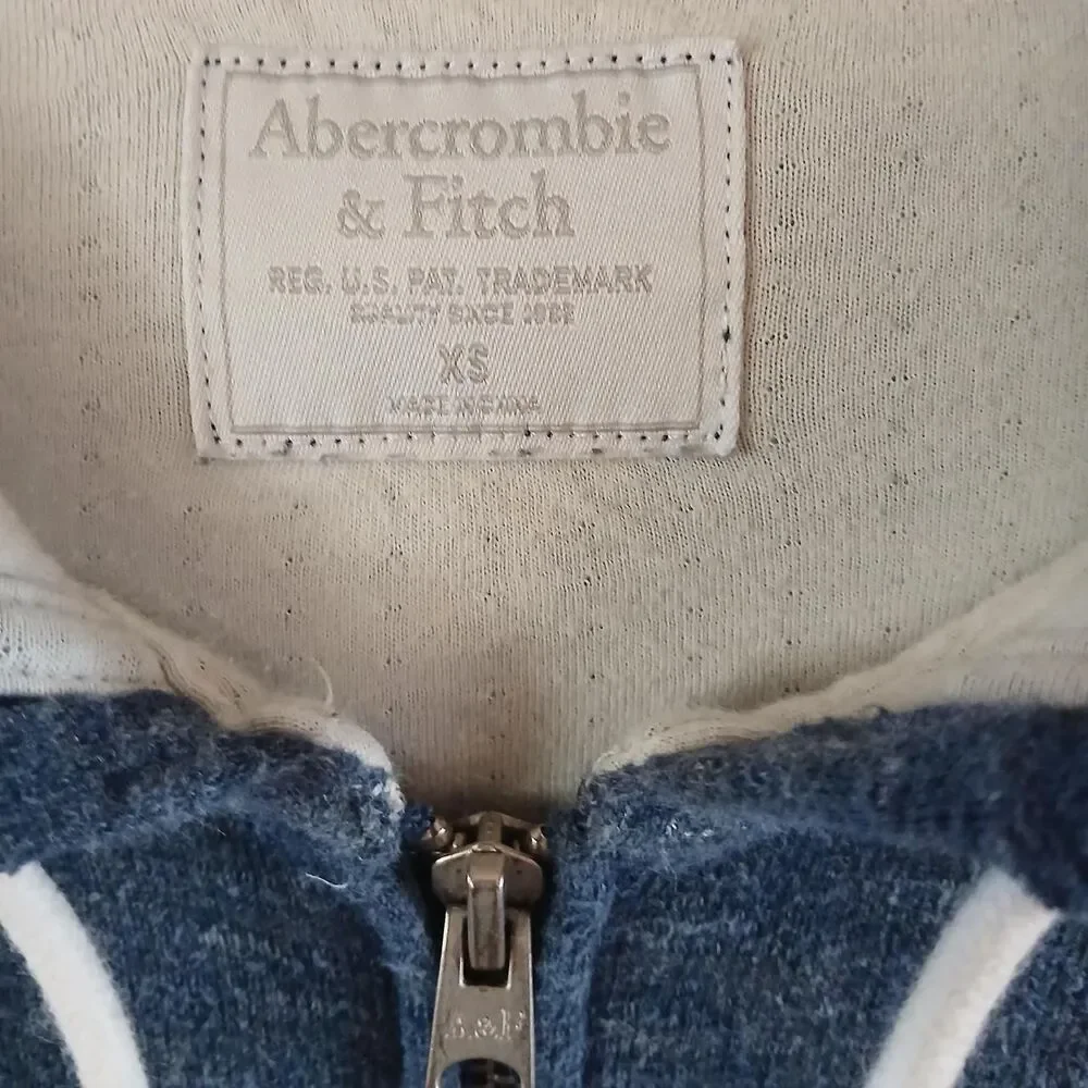 Abercrombie & Fitch Distressed Blue Full Zip Hoodie Jacket XS Y2K Style Preppy